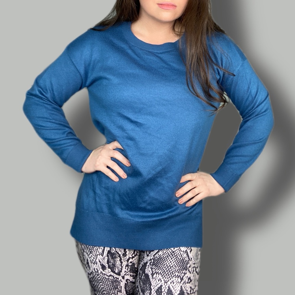 Isaac Mizrahi New York Teal Long Line Lounge Sweater Size Large